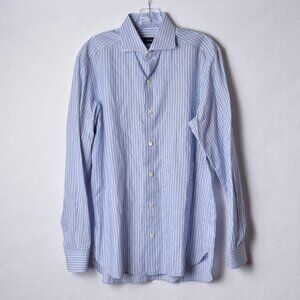 Ermenegildo Zegna Mens Medium Button Up Long Sleeve Striped Dress Shirt